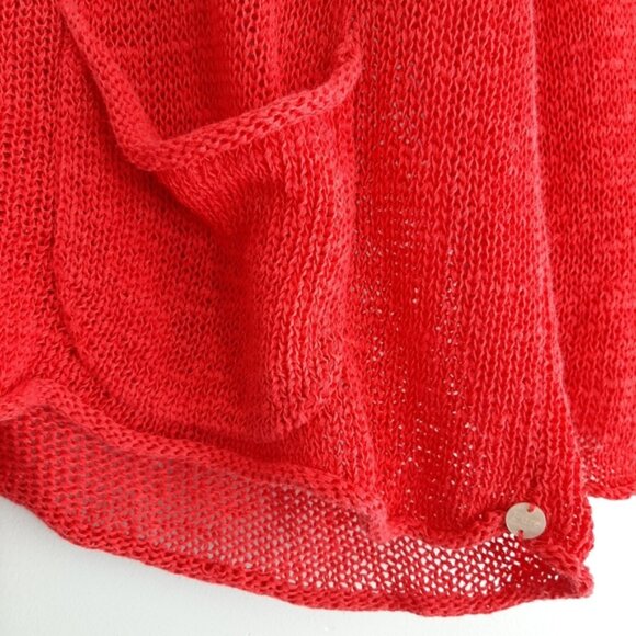 PURE HANDKNIT Linen Blend Oversized Fine Knit Semi-sheer Sweater Top Red Sz XS - Picture 5 of 15